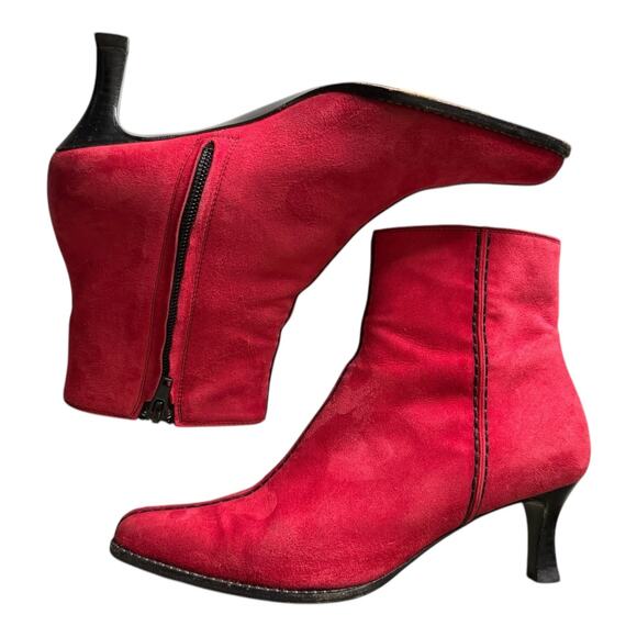 Vintage Bally Red Suede Stitch Detail Ankle Boots 5M Made in Italy Kitten Heel - Picture 4 of 13